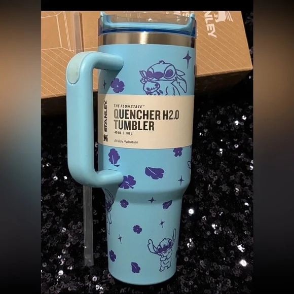 Stanley Blue and White Kids Tumbler with Stitch Charm - Picture 7 of 7